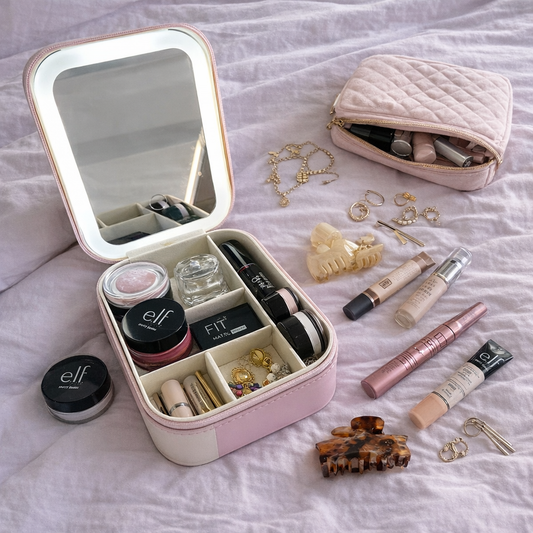 LED Mirror Makeup Storage Box | Leather