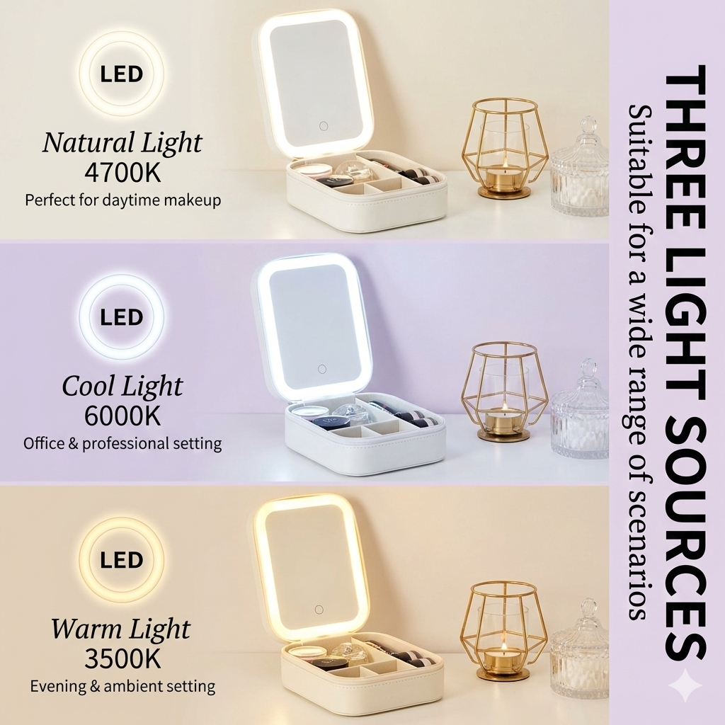 LED Mirror Makeup Storage Box | Leather