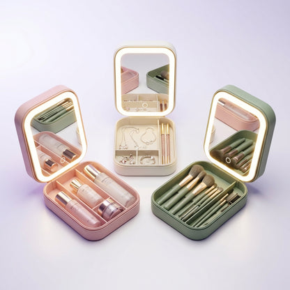 LED Mirror Makeup Storage Box | Leather