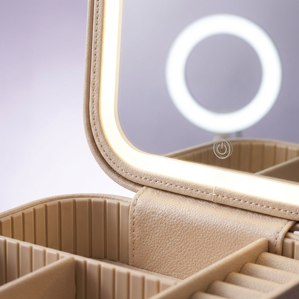 LED Mirror Makeup Storage Box | Leather