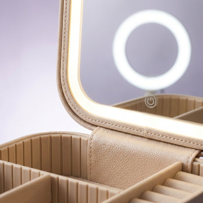 LED Mirror Makeup Storage Box | Leather